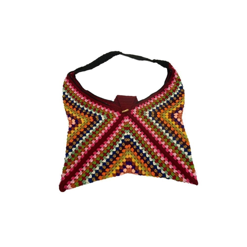Handmade Women's Multi-Color Large Granny Squares Crochet Tote Bag